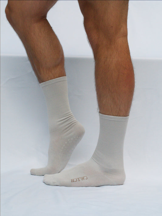 Grey running socks with grips
