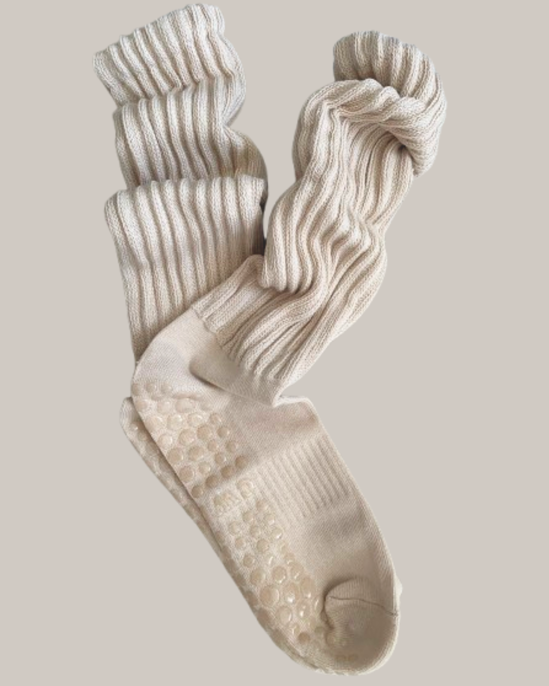 beige socks, slouch grip socks